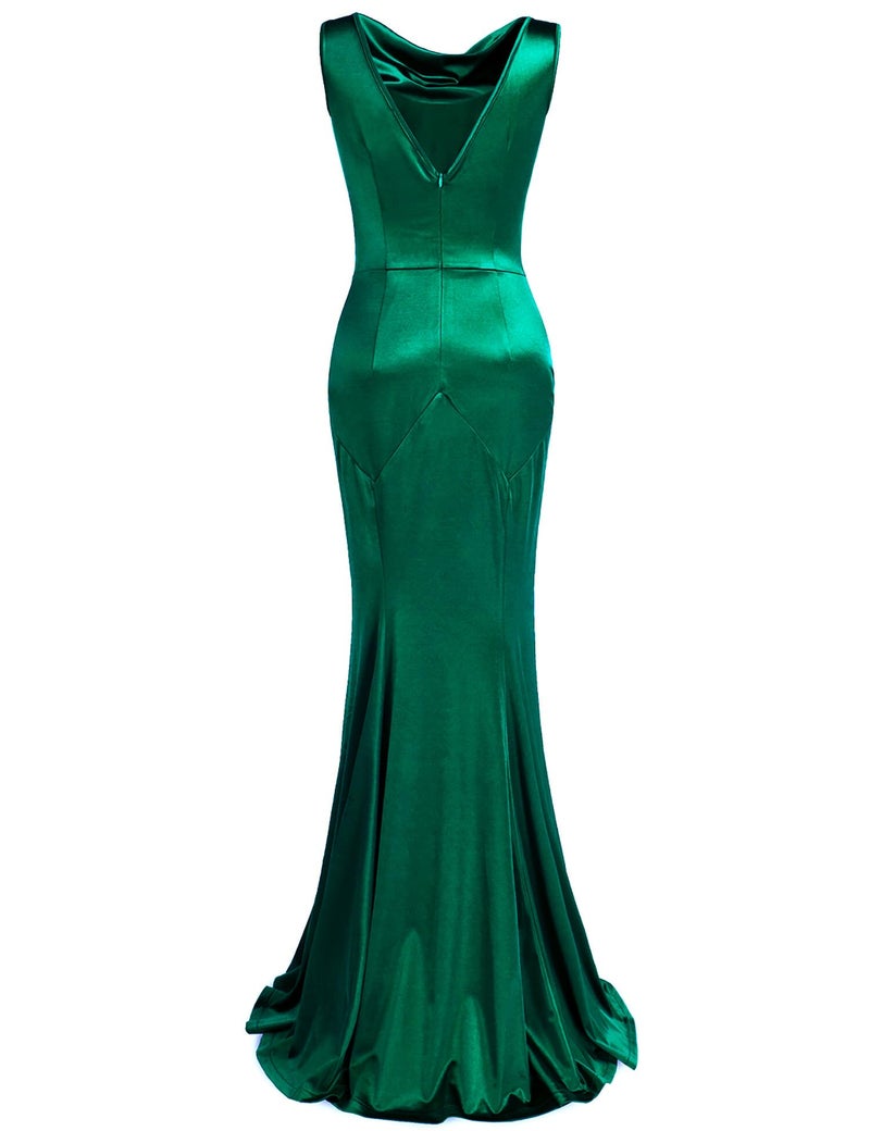 MUXXN Women's 30s Elegant Sleeveless Crew Neck Formal Bodycon Mermaid Evening Party Dress Green S - Image 2
